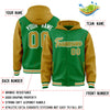 Custom Kelly Green Old Gold Raglan Sleeves Varsity Full-Snap Letterman Two Tone Jacket Hoodie