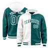 Custom White Aqua Split Fashion Varsity Full-Snap Letterman Two Tone Hoodie Jacket