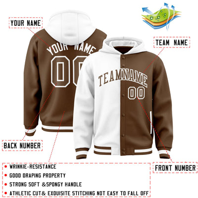 Custom White Light Brown Split Fashion Varsity Full-Snap Letterman Two Tone Jacket Hoodie
