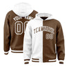 Custom White Light Brown Split Fashion Varsity Full-Snap Letterman Two Tone Hoodie Jacket