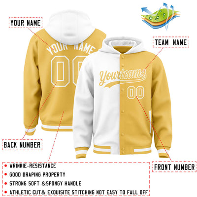 Custom White Khaki Split Fashion Varsity Full-Snap Letterman Two Tone Jacket Hoodie