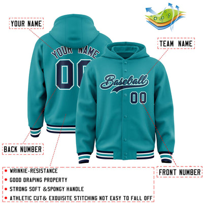 Custom Aqua Black-Aqua Varsity Full-Snap Letterman Classic Jacket Hoodie