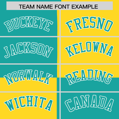 Custom Aqua Gold Varsity Full-Snap Four Squares Color Block Letterman Jacket Hoodie
