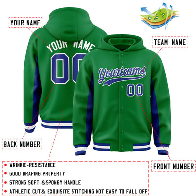 Custom Kelly Green Royal Color Block Varsity Full-Snap Letterman Jacket Hoodie