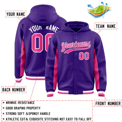 Custom Purple Pink Color Block Varsity Full-Snap Letterman Jacket Hoodie