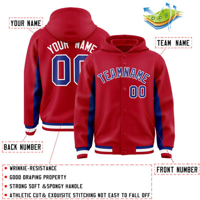 Custom Red Royal Color Block Varsity Full-Snap Letterman Jacket Hoodie