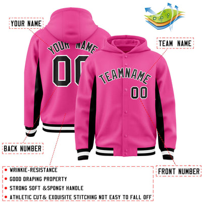Custom Pink Black Color Block Varsity Full-Snap Letterman Jacket Hoodie