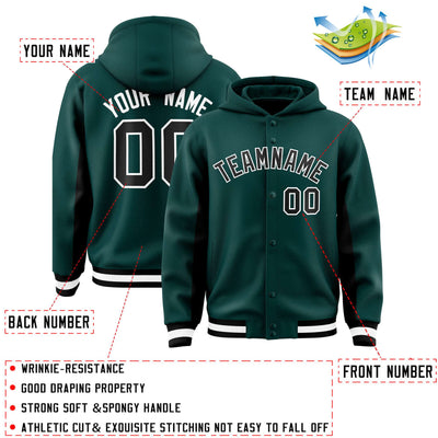 Custom Midnight Green Black Color Block Varsity Full-Snap Letterman Jacket Hoodie