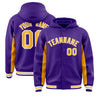 Custom Purple Gold Color Block Varsity Full-Snap Letterman Hoodie Jacket