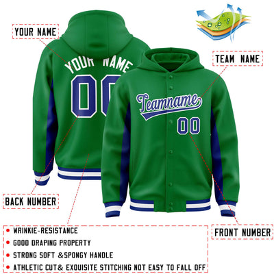 Custom Kelly Green Royal Color Block Varsity Full-Snap Letterman Jacket Hoodie