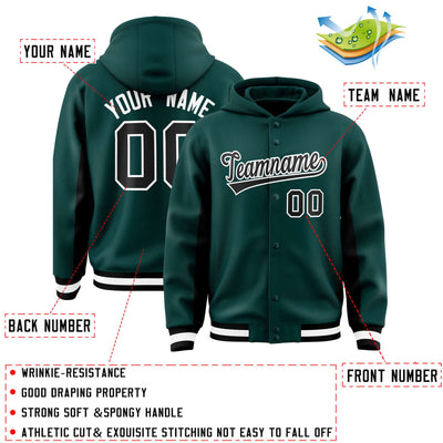 Custom Midnight Green Black Color Block Varsity Full-Snap Letterman Jacket Hoodie