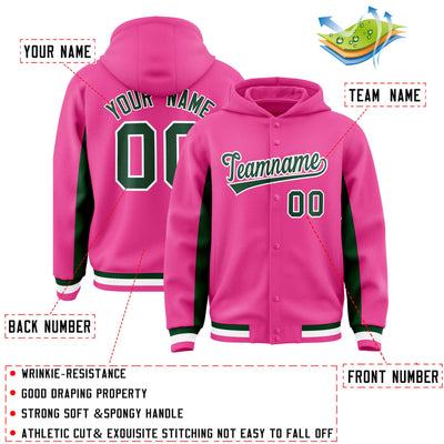 Custom Pink Green Color Block Varsity Full-Snap Letterman Jacket Hoodie