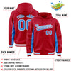 Custom Red Powder Blue Color Block Varsity Full-Snap Letterman Jacket Hoodie