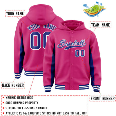 Custom Rose Red Royal Color Block Varsity Full-Snap Letterman Jacket Hoodie