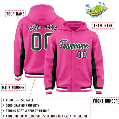 Custom Pink Green Color Block Varsity Full-Snap Letterman Jacket Hoodie
